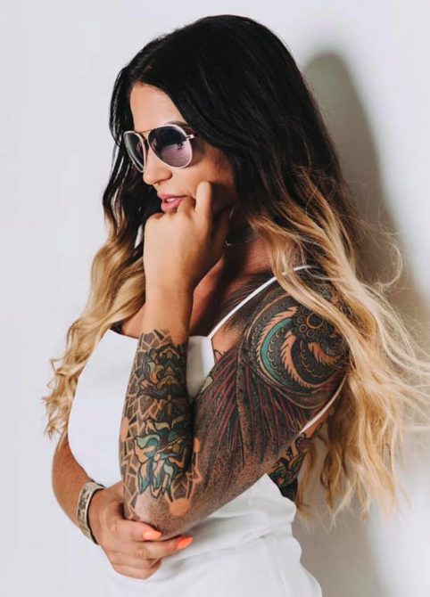 Katrina Ruth with arm sleeve tattoos photoshoot