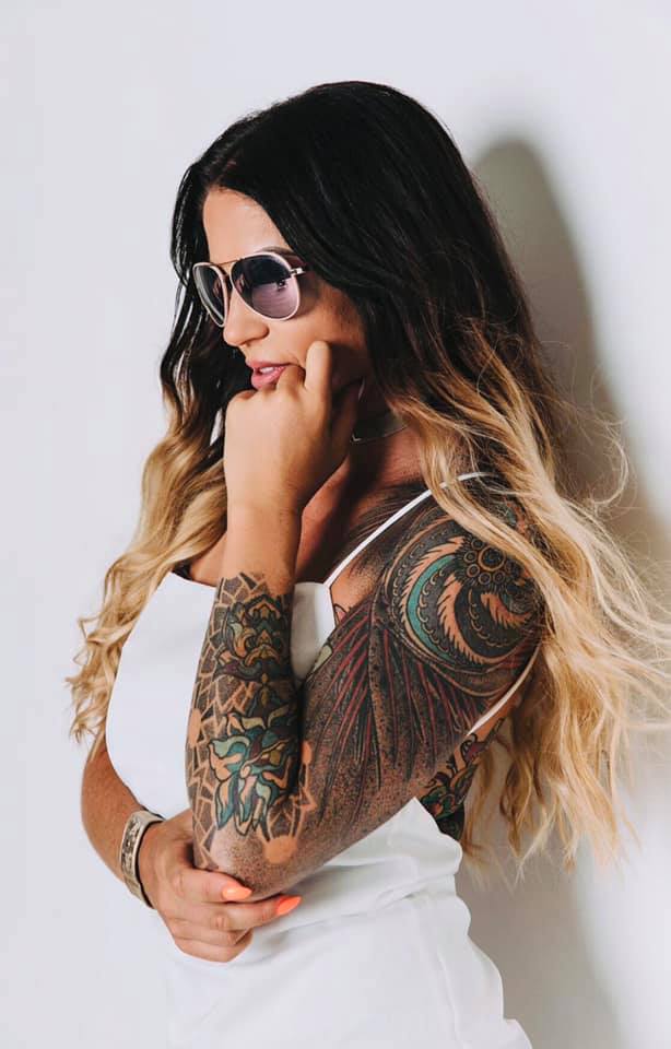 Katrina Ruth with arm sleeve tattoos photoshoot